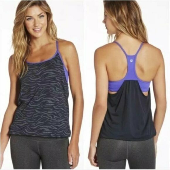 FABLETICS | sz S Women's Black/Purple Zebra/Solid Layer Bra Padded Norwalk Tank - Picture 2 of 5